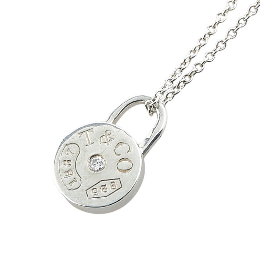 Tiffany & Co. Silver Round Padlock Pendant Necklace with Center Stone 16”
